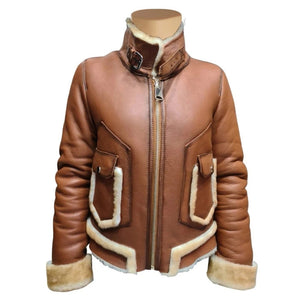 Glavine Sheepskin Brown Shearling Leather Bomber Jacket