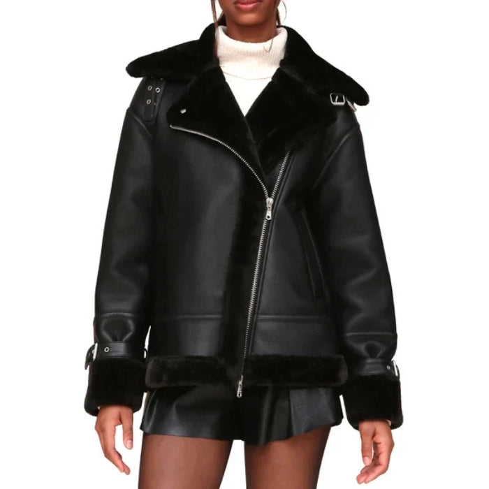 Gravelle Oversized Shearling Moto Leather Jacket