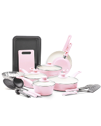 Greenlife Soft Grip 18 Piece Cookware Set, Pink