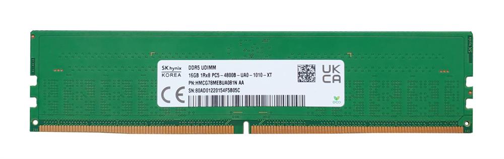 HMCG78MEBUA081N - Hynix 16GB 4800MHz DDR5 PC5-38400 Non-ECC CL40 288-Pin DIMM 1.1V Single Rank x8 Memory Module