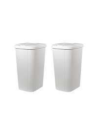 Hefty 13.3 Gal Touch Lid Plastic Kitchen Trash Can, 2 Pack, White