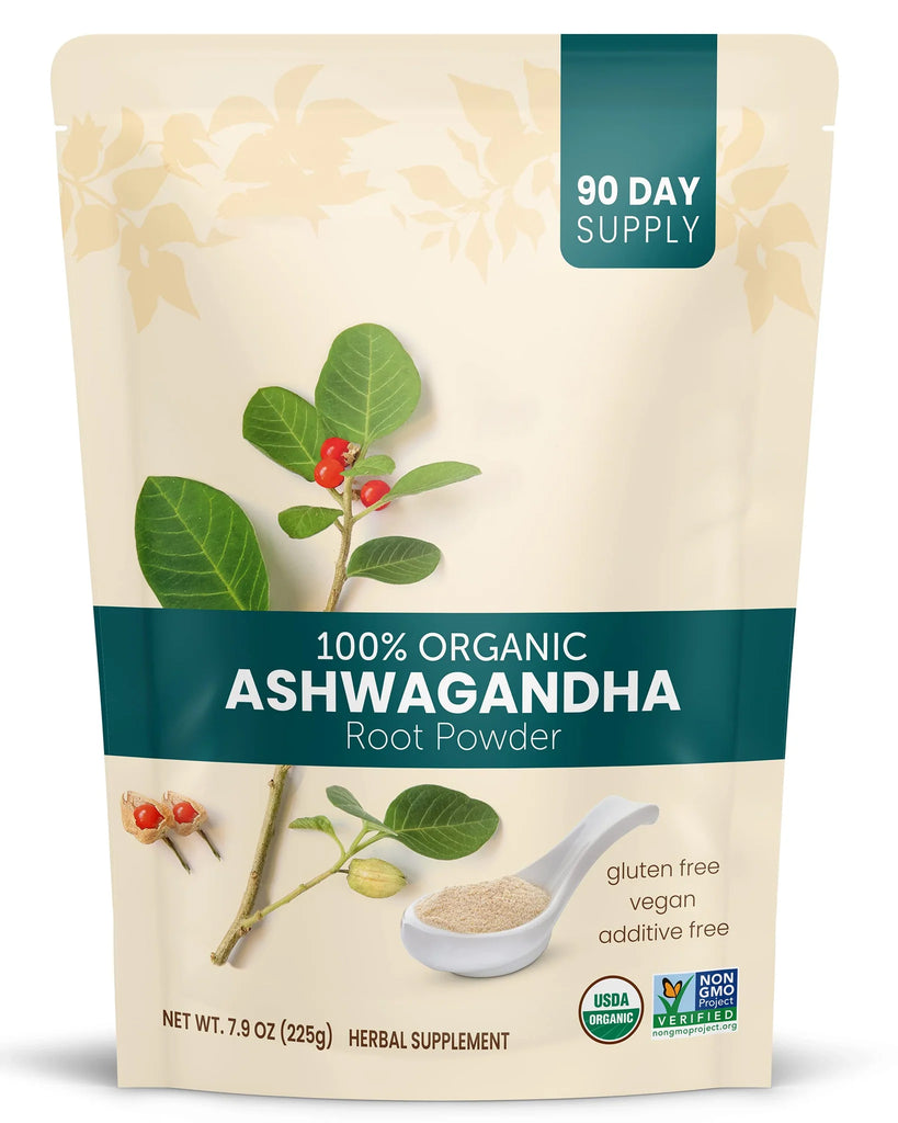 Himalaya 100% USDA Certified Organic Ashwagandha Root Powder Herbal Supplement, Supports Relaxation, Stress Relief, Energy, Occasional Sleeplessness, Non-GMO, Vegan, Flavorless, 7.9 Oz Bag