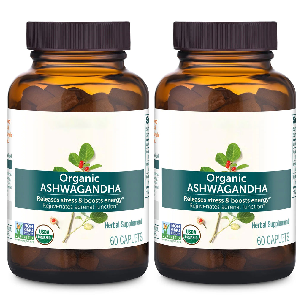 Himalaya Organic Ashwagandha Root, 120 Day Supply - Herbal Adrenal Support Supplements for Stress Relief and Energy Support - USDA Organic, Non-GMO, Vegan, Gluten Free, 60 Caplets, 2 Pack