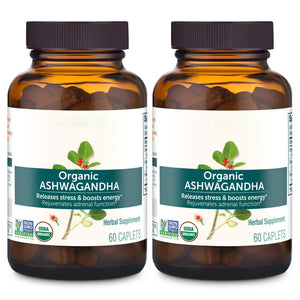 Himalaya Organic Ashwagandha Root, 120 Day Supply - Herbal Adrenal Support Supplements for Stress Relief and Energy Support - USDA Organic, Non-GMO, Vegan, Gluten Free, 60 Caplets, 2 Pack