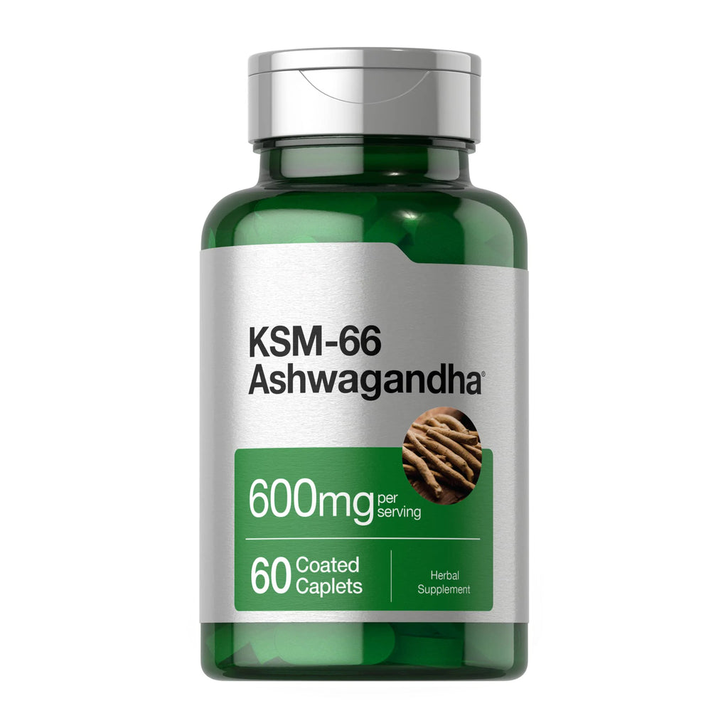 Horbäach KSM-66 Ashwagandha 600mg | with L-Theanine | 60 Coated Caplets | Vegan, Non-GMO, Gluten Free Complex Supplement
