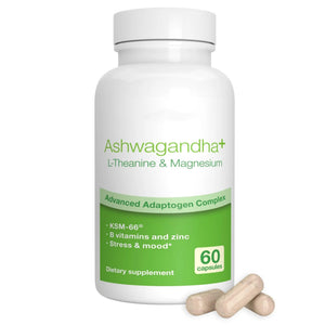 Igennus High Strength Ashwagandha Stress Relief Complex, L-Theanine & Magnesium & KSM-66 Root Extract Adaptogens, Methylated B Vitamins, Calm & Sleep Support, Clean Label, 60 Fast Acting Capsules
