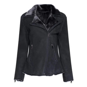 Inkoryn Black Shearling Straight Moto Leather Jacket