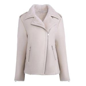 Inkoryn White Shearling Straight Moto Leather Jacket