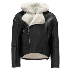 Ivenza Hooded Fur Shearling Leather Biker Jacket