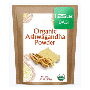 Jiva Organics Ashwagandha Root Powder 1.25 Pound (20oz) - Gluten Free, Indian Ginseng, Raw, Pure, Non-GMO, Lab Tested Ayurvedic Indian Powder