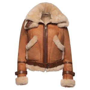 Jurelle Women's Vintage Shearling Bomber Jacket