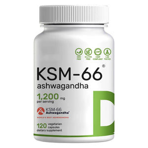 KSM 66 Ashwagandha 1,200mg with Black Pepper, 120 Veggie Capsules – Extra Strength Root Extract – High Absorption – Adaptogenic Supplements for Relaxation, Energy, & Brain Health – Non-GMO