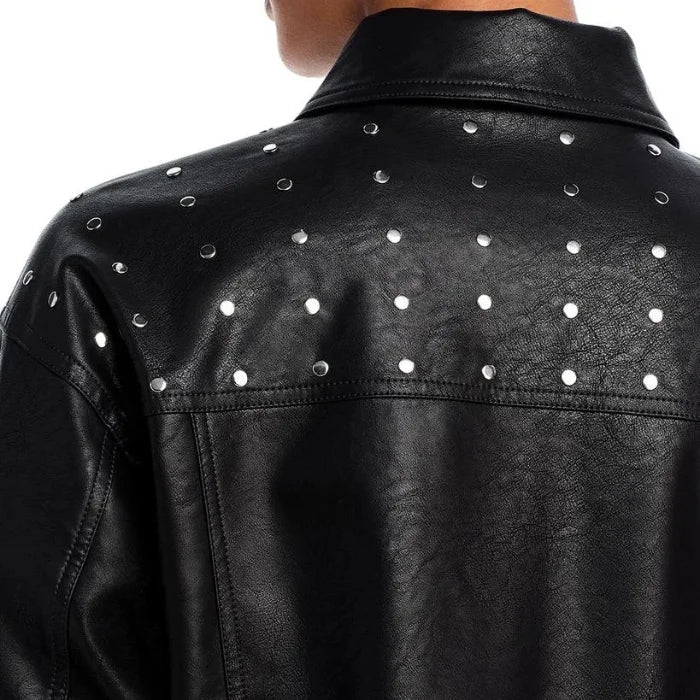 Kora Bold Studded Black Leather Jacket