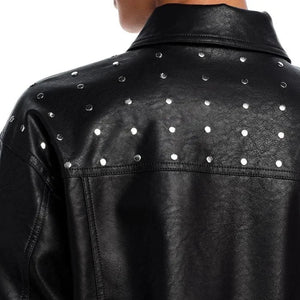 Kora Bold Studded Black Leather Jacket