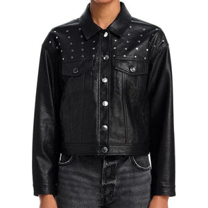 Kora Bold Studded Black Leather Jacket