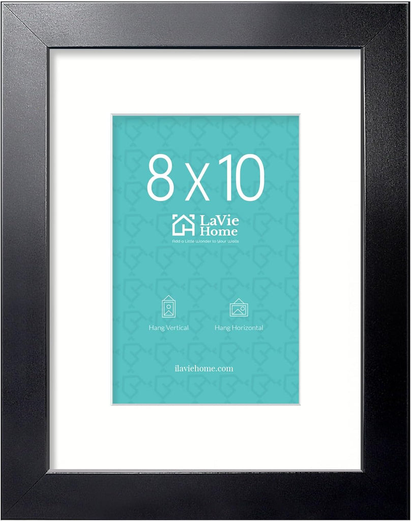 LaVie Home 8x10 Picture Frame, 8 x 10 Frame Display Pictures 5x7 with Mat or 8x10 Without Mat, Stable and Sturdy Black Frame and Polished Plexiglass, Horizontal and Vertical Format of The Walls, 1 Pc