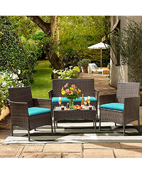 Lacoo 4 Piece Outdoor Patio Furniture Brown Pe Rattan Wicker Table And Chairs Set With Cushions