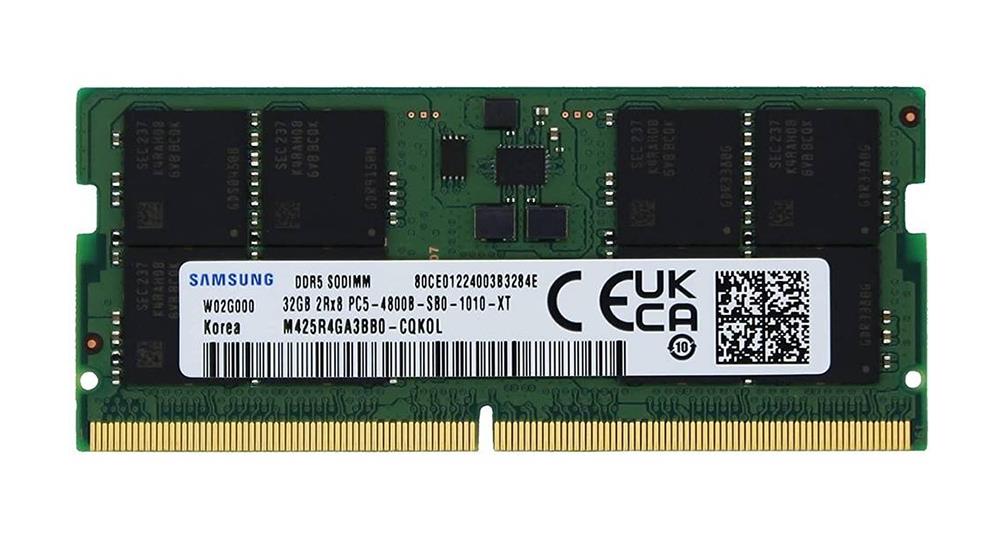 M425R4GA3BB0-CQK0L - Samsung 32GB 4800Mhz DDR5 PC5-38400 ECC Unbuffered CL40 262-Pin SoDimm 1.1V Dual Rank x8 Memory Module