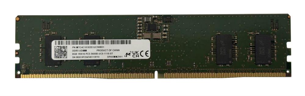 MTC4C10163S1UC56BD1 - Micron 8GB 5600MHz DDR5 PC5-44800 ECC Unbuffered CL46 288-Pin DIMM 1.1V Single Rank x16 Memory Module