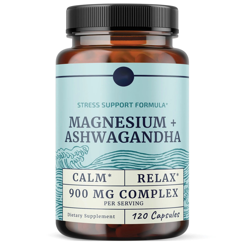 Magnesium Ashwagandha | Calming Magnesium Supplement for Adults | Relax, Rest, Calm Mood & Sleep Support | Mag Citrate & Oxide 400 mg + Ashwagandha 500 mg | Muscle Health & Stress Relief | 120 Ct