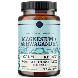 Magnesium Ashwagandha | Calming Magnesium Supplement for Adults | Relax, Rest, Calm Mood & Sleep Support | Mag Citrate & Oxide 400 mg + Ashwagandha 500 mg | Muscle Health & Stress Relief | 120 Ct