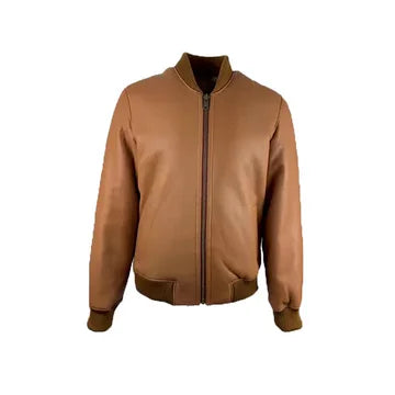 Brown leather jacket on a white background