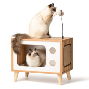 Vibrant Life Purr-View Retro Tv Cat Condo With Jute Scratching Pad & Washable Mat