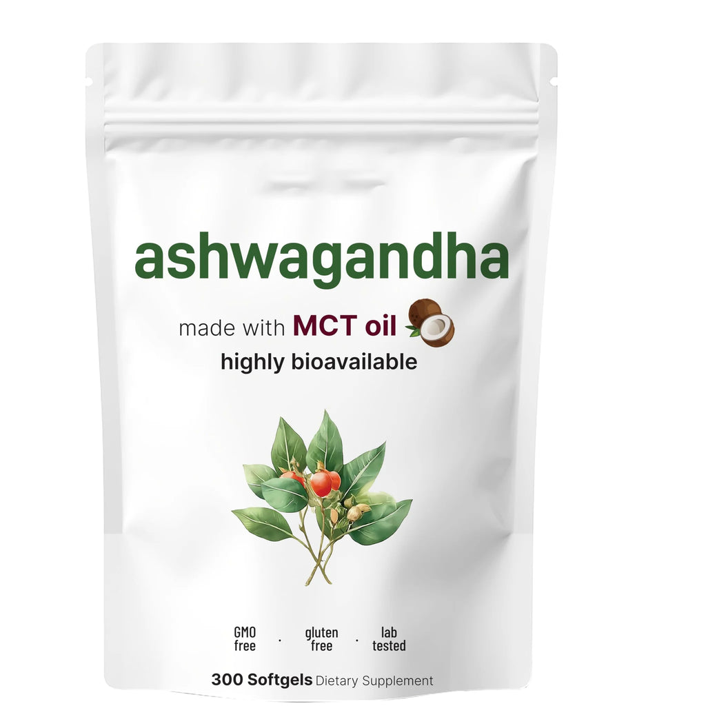 Micro Ingredients Ashwagandha Supplements | 300 Coconut MCT Oil Softgels with Black Pepper for Better Absorption | Potent Root Extract | Non-GMO