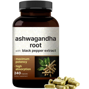 NatureBell Ashwagandha with Black Pepper, 240 Capsules | High Absorption Complex – Extra Strength Root Extract – Adaptogens Supplements for Relaxation – Non-GMO