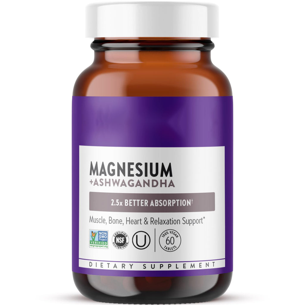 New Chapter Magnesium + Ashwagandha Supplement, 325 mg with Magnesium Glycinate for Muscle Relaxation & Recovery, Heart, Nerve & Bone Health, 2.5X Absorption, Non-GMO - 60 ct (2 Month Supply)