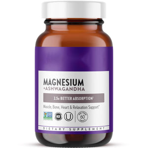 New Chapter Magnesium + Ashwagandha Supplement, 325 mg with Magnesium Glycinate for Muscle Relaxation & Recovery, Heart, Nerve & Bone Health, 2.5X Absorption, Non-GMO - 60 ct (2 Month Supply)
