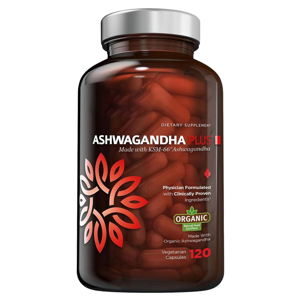 OmniBiotics Organic Ashwagandha Supplement – 1300mg Total Strength – 900mg Organic Root Powder & 400mg KSM-66 Extract – Stress Relief, Mood & Sleep Support – Non-GMO – 120 Vegan Capsules