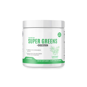 Organic Green Immunity Superfood Powder - Soothes Digestion, Boosts Healthy Vitality and Energy. Fast Acting Formula with Probiotics, Enzymes, Turmeric and Ashwagandha (30 Servings Lemon-Mint)