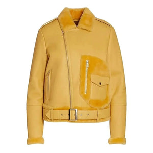 Orluna Yellow Shearling Moto Leather Jacket