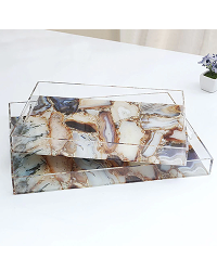 Pair Of Marble Pattern Modern Acrylic Serving Tray