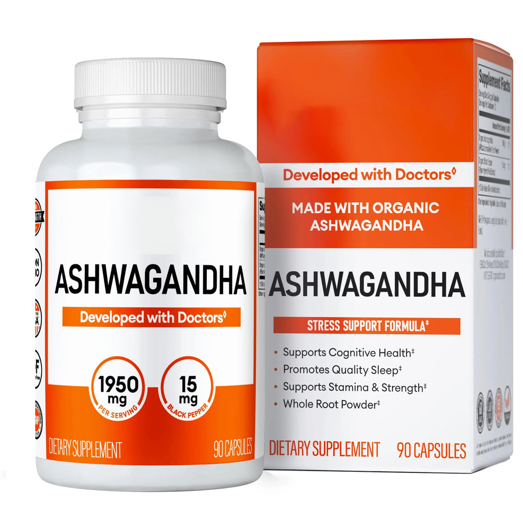 Physician's CHOICE Ashwagandha Supplement - 1950mg of Bioavailable Organic Ashwagandha Root Powder - Black Pepper Extract, Stress Support, Mood Support Supplement, 90 Veggie Capsules
