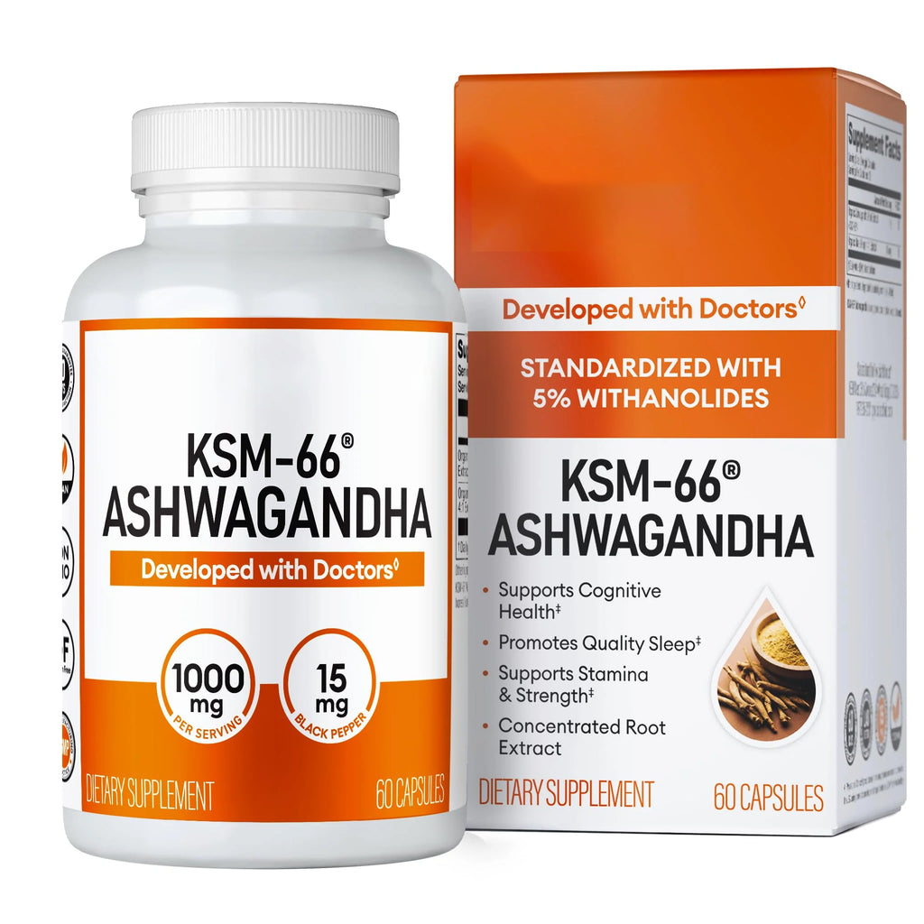 Physician's CHOICE KSM-66 Ashwagandha Root Powder Extract 1,000mg - Organic - with Black Pepper for Maximum Absorption - 5% Withanolides - Stress, Mood & Athletic Support - 60 Vegan Capsules