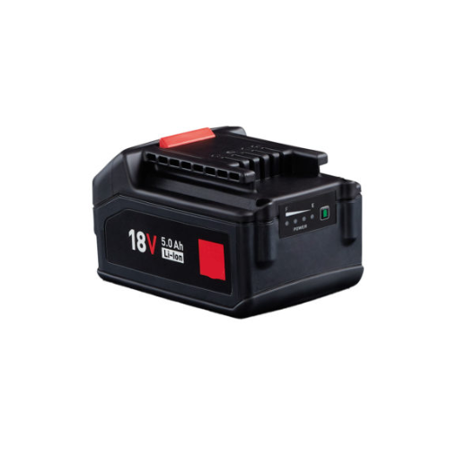 Black battery pack with red accents on a white background