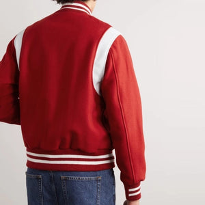 Fulton Red Wool Varsity Jacket with Leather Accents