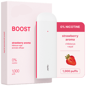 Ripple+ Boost strawberry aroma diffuser packaging on a green background