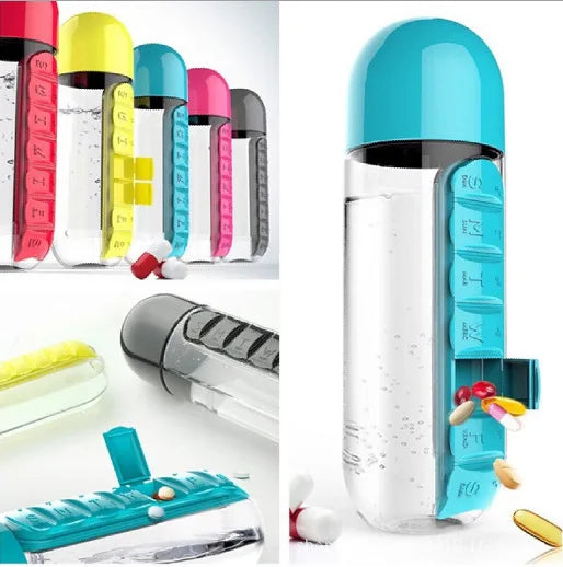 2 In 1 Pill Box Water Bottle Portable Travel Combine Daily Pill Boxmedic