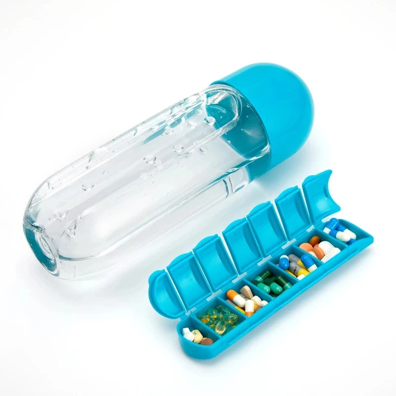 2 In 1 Pill Box Water Bottle Portable Travel Combine Daily Pill Boxmedic