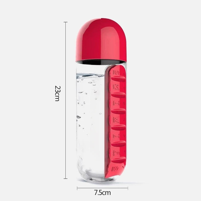 2 In 1 Pill Box Water Bottle Portable Travel Combine Daily Pill Boxmedic