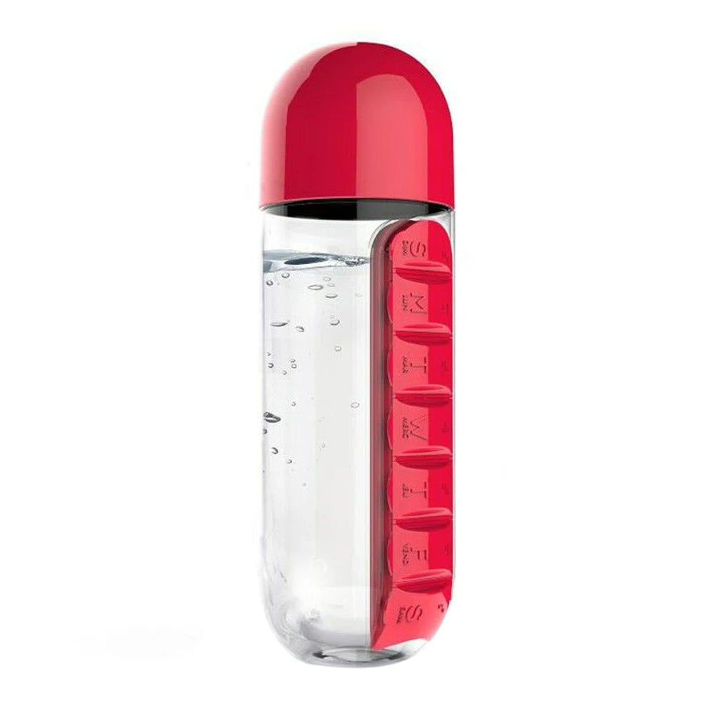 2 In 1 Pill Box Water Bottle Portable Travel Combine Daily Pill Boxmedic