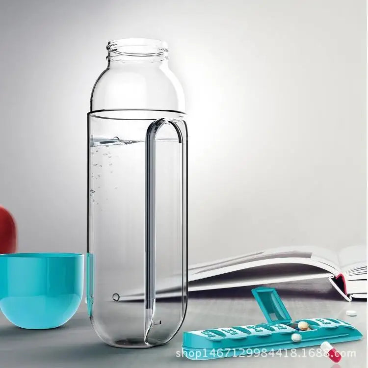 2 In 1 Pill Box Water Bottle Portable Travel Combine Daily Pill Boxmedic