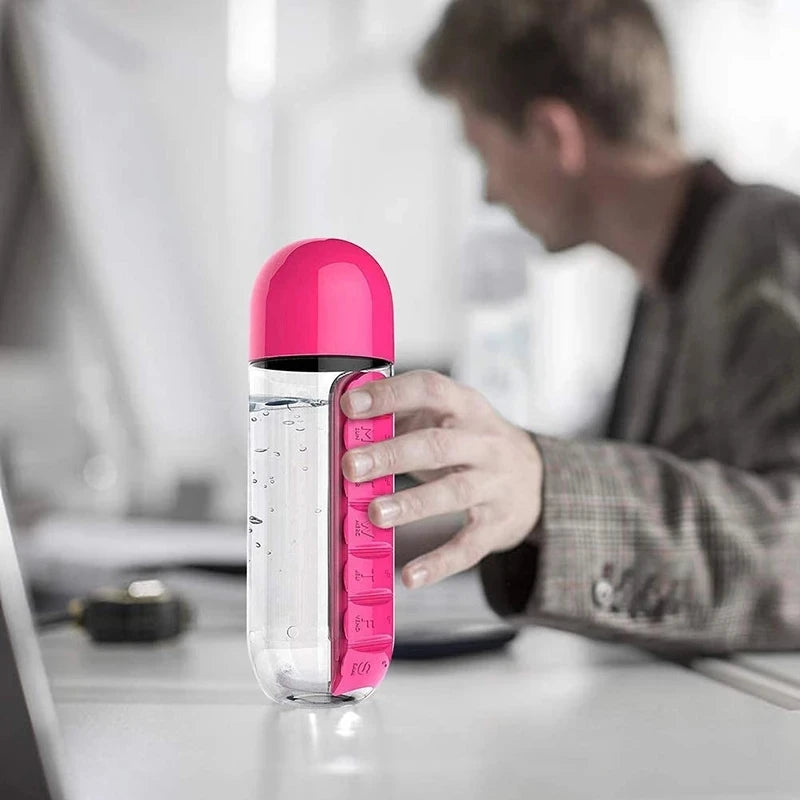 2 In 1 Pill Box Water Bottle Portable Travel Combine Daily Pill Boxmedic