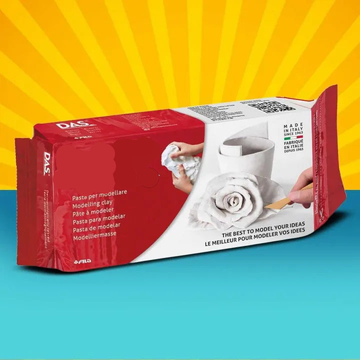 DAS modeling clay packaging with a colorful background