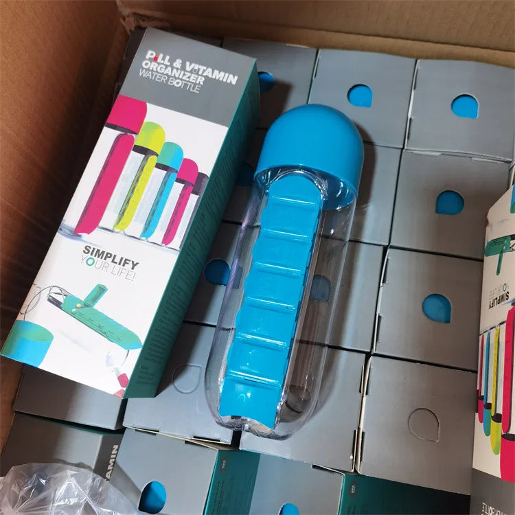 2 In 1 Pill Box Water Bottle Portable Travel Combine Daily Pill Boxmedic