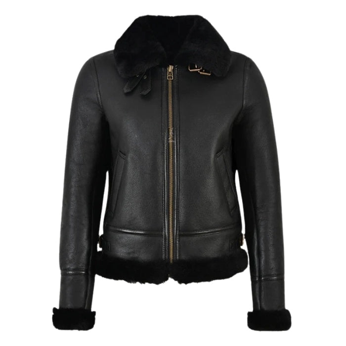 Selva Women’s B3 Aviator Shearling Bomber Jacket - Black