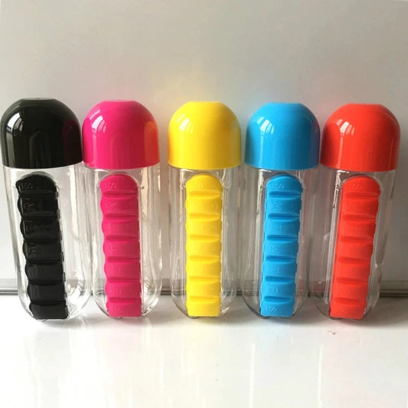 2 In 1 Pill Box Water Bottle Portable Travel Combine Daily Pill Boxmedic